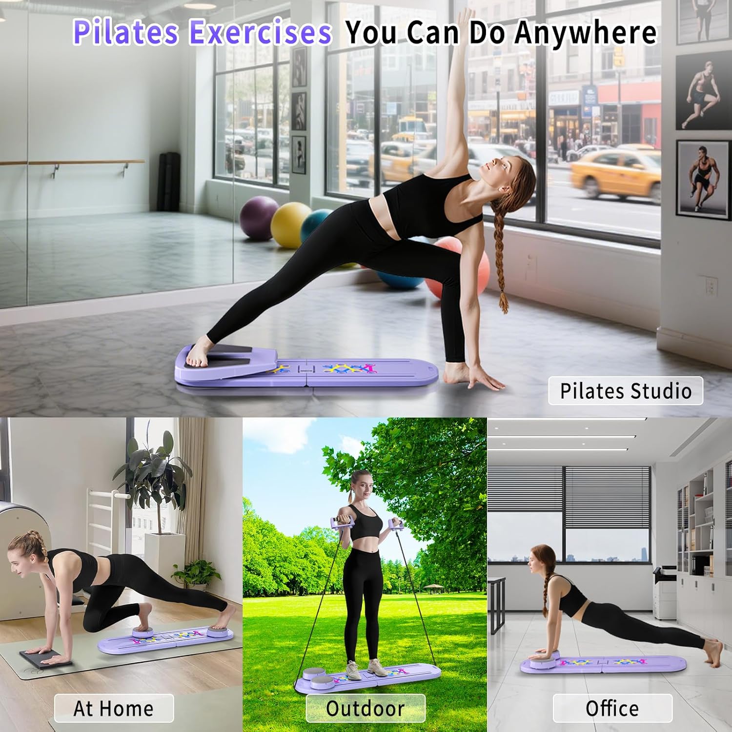 Pilates Board, Foldable Pilates Reformer Set for Home Workout with Timer, Multifunctional Portable Reformer Pilates Machine at Home Pilates Equipment - Image 4