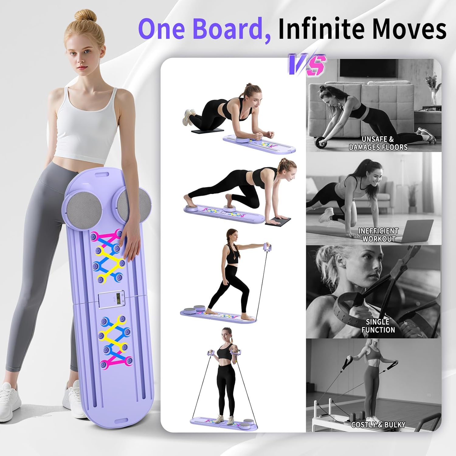 Pilates Board, Foldable Pilates Reformer Set for Home Workout with Timer, Multifunctional Portable Reformer Pilates Machine at Home Pilates Equipment - Image 5