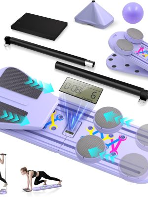 Pilates Board, Foldable Pilates Reformer Set for Home Workout with Timer, Multifunctional Portable Reformer Pilates Machine at Home Pilates Equipment